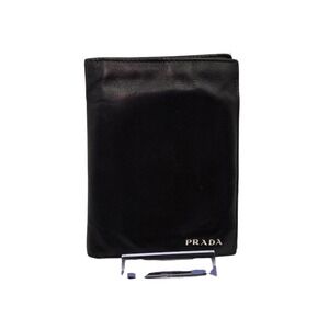 PRADA Black Leather Bifold Wallet‎ Minimalist Slim Card Holder Authentic